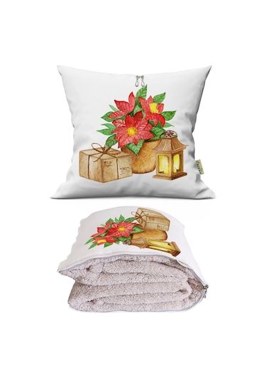 Paketi Baskılı Dekoratif Yastık Kırlent Opsiyonel Battaniye 2 İn 1 Çok Renkli