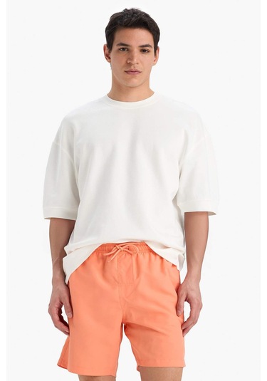 DeFacto Regular Fit Kısa Boy Cepli File Astarlı Beli Bağcıklı Düz Hafif Kumaş Deniz Şortu E5133AXNSOG99