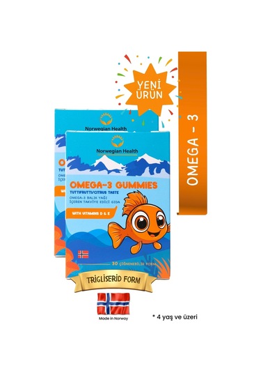Norwegian Health Omega 3 Gummies Çocuklar için Tutti Frutti Aromalı Norveç Somonlu Balık Yağı 2 x 30 Çiğnenebilir Form