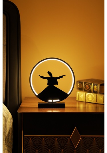Semazen Figürlü Metal Led Masa Lambası Tasavvuf Temalı Dekoratif Aydınlatma Sufi Işıklı Lamba Mevlana