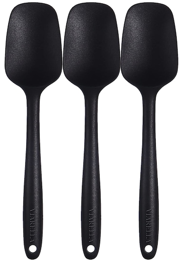 Silikon Kaşık Seti 3lü Büyük Boy Yanmaz Yapışmaz Çizmez Siyah 27
