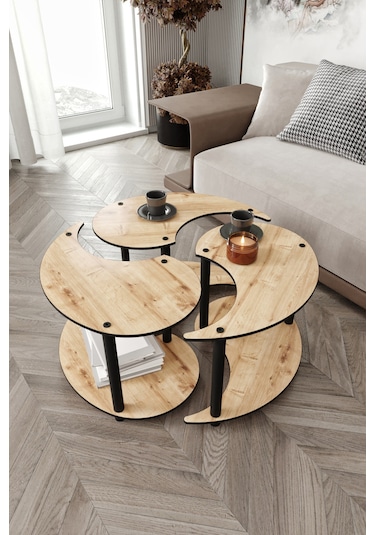 Yin Yang Unity Serenity Orta Sehpa 3 Lü Safir -meşe 70 Cm Meşe