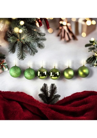 Yılbaşı Süsü 6'lı Top Yeşil 8 Cm