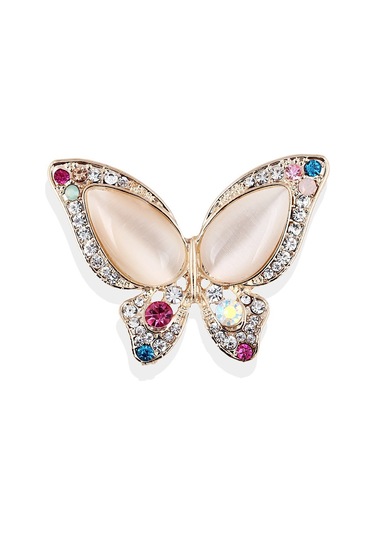 Kadınlar İçin Kelebek Broş Çok Renkli Yapay Elmas Broşlar Moda Gümüş - Şeffaf