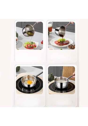 Homyl Uzun Saplı Sosluklu Yağ Tencere Küçük Ev Restoran Mutfak 600ml