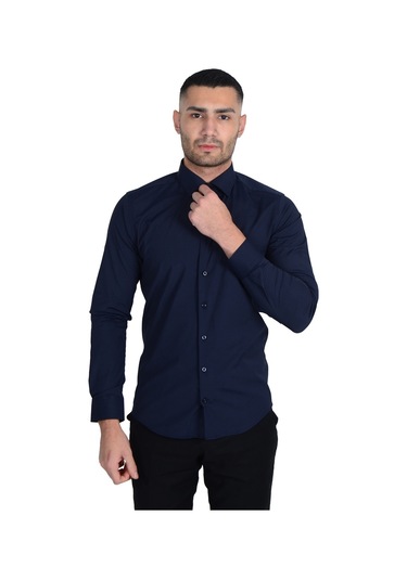 Erkek Standart Yaka Ligralı Slimfit Gömlek 001
