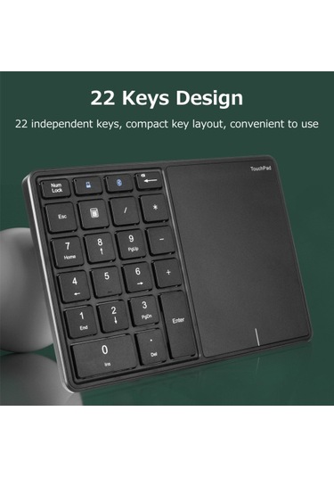 2.4g+bt4.2 Kablosuz Çift Modlu Sayısal Klavye Taşınabilir 22 Tuşlu Finansal Muhasebe Ofis Klavyesi Dokunmatik Yüzeyli Siyah