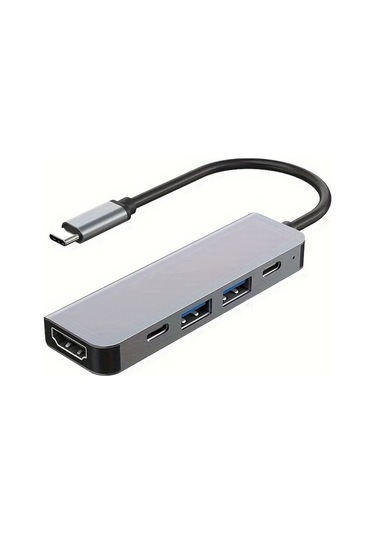 Boatshop1 Gri Alüminyum Alaşım 5i 1 Arada Tipc Hdtv Adaptörü Usb 30 20 Pd Şarj Dizüstü Bilgisayar 4k 60hz Kompakt 95 Cm