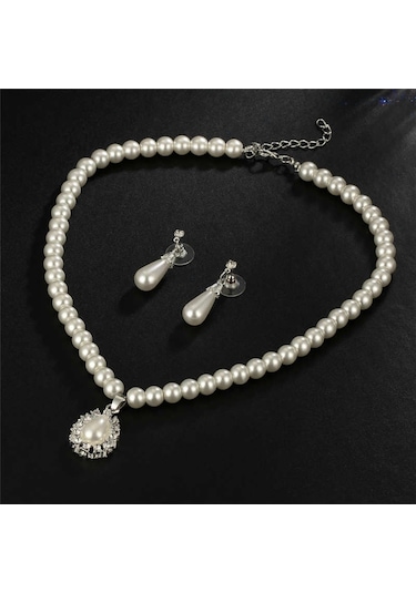 Trend Pırlanta İşlemeli İnci Takı Seti Sevgililer Günü