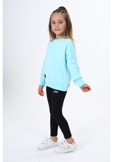 Toontoy Kız Çocuk Baskılı Taytlı Takım Su Yeşili