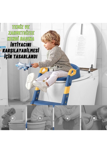 Dekohop Çocuk Merdivenli Klozet Adaptörü Yükseklik Ayarlı Pratik Mavi