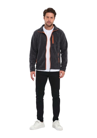 Genius Store Erkek Tam Fermuarlı 3 Cepli Outdoor Polar Ceket Tactical Flecee Polar Füme