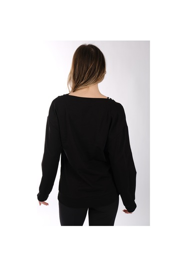 Ysatis Minimalist Oversize V Yaka Uzun Kol Kadın Bluz - Günlük & Özel Gün Siyah