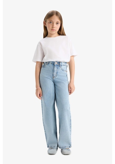Defacto Kız Çocuk Wide Leg Geniş Paça Jean Pantolon D6485a825smnm39 Mavi