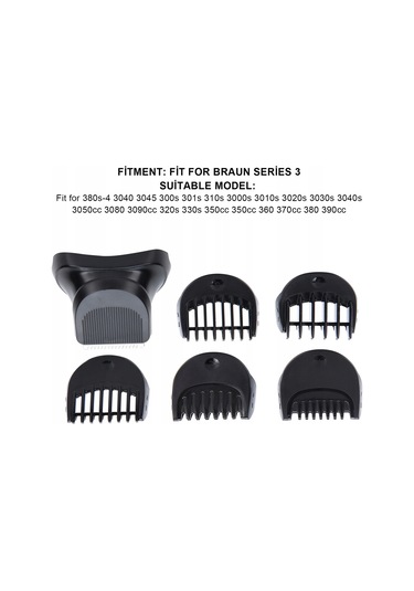 Mufunye Braun Seri 3 Uyumlu Tıraş Makinesi Bileşeni Seti - 5 Adet Rehber Tarak 1/2/3/5/7mm + 1 Adet Tıraş Başlığı - Keskin Bıçaklı, Hassas Kesim - Yedek Parça Zr-7976