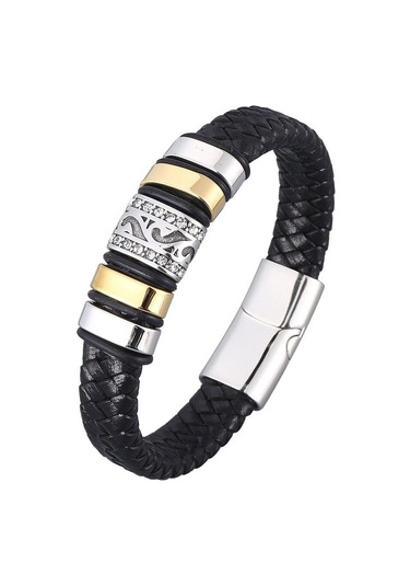 Erkek Paslanmaz Çelik Lüks Bileklik Erkek Siyah Deri Bileklik El Dokuması Aksesuarlar Kombinasyonu Sevgililer Günü Hediyesi Siyah