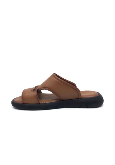 Taşpınar %100 Hakiki Deri İçi Dışı Ortopedik Erkek Yazlık Rahat Dikişsiz Terlik 40-45 Taba