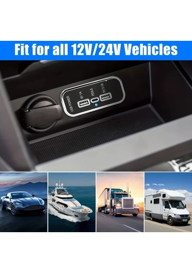 Honeybeeshop Siyah Çift Usb 3.1a Ve Type C Portları 12v Şarj Adaptörü Pd3.0 Qc3.0 Hızlı Şarj 3 Portlu Abs Araba Deniz Kamyon Golf Rv Dıy Kiti