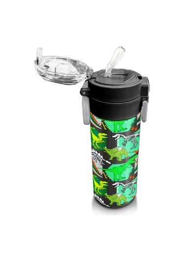 Coral High Kids Gri Yeşil Dinozor Desenli Pipetli Ve Direkt İçim Çelik Termos 500 Ml 31976 Gri - Yeşil