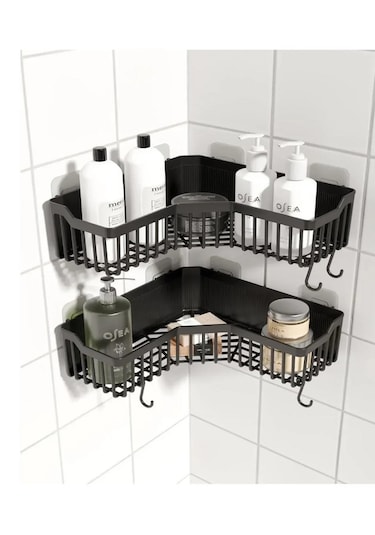 Yapışkanlı Banyo Sabunluk Şampuanlık Organizer Köşesi 1 Adet Siyah