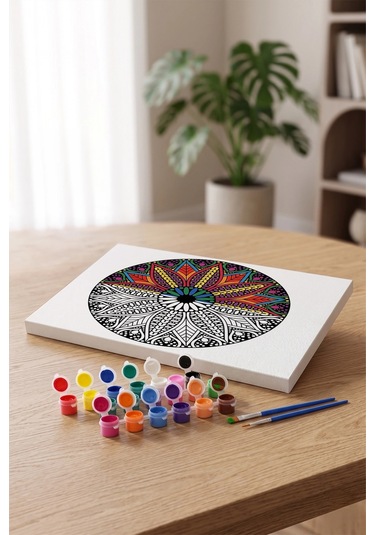 Çiçek Motifli Mandala Ahşap Boyama Seti 40x50 Cm