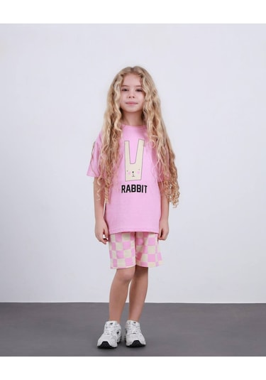 Miniko Kids Kız Çocuk Rabit Tavşan Modelli Pamul Şortlu Takım Pembe