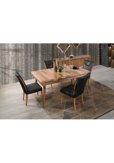 Marif Yemek Odası Takımı Yemek Masası + 4 Adet Sandalye Kahverengi