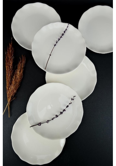 Digithome Kütahya Porselen Bergama 6 Lı Pasta Ve Sunum Tabağı Seti 19 Cm Krem - Ber19td142694 C320.105