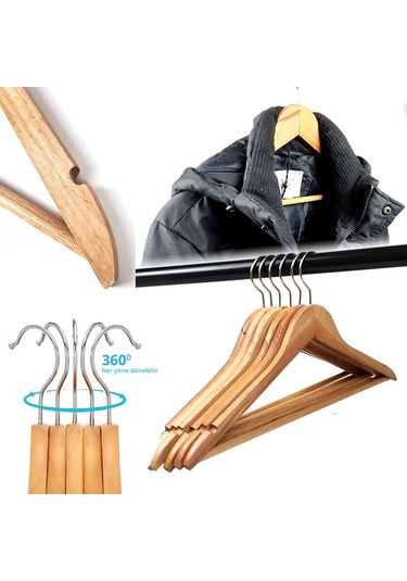 Doğal Ahşap Elbise Askısı 48 Adet Natural Askı 44,5cm DE042