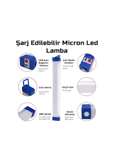 USB Şarjlı 3 Modlu Mıknatıslı Kamp Feneri LED Şarjlı ışıldak