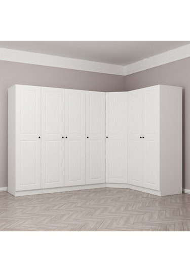 Minar Kale190 7 Kapaklı 2ç Köşe Dolap Beyaz Mebran 210cm Beyaz