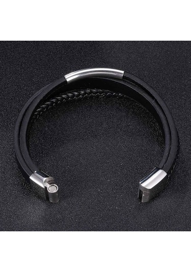 Punk Çok Katmanlı Örgülü Sarma Erkek Deri Bileklikler Paslanmaz Çelik Charm Toka El Yapımı Bilezikler Takı Hediye Siyah