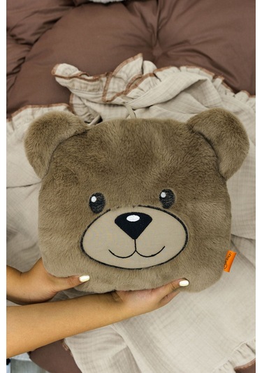 Mordesign Peluş Ayı Yastık, Sevimli Ayı Nakışlı Kırlent, Peluş Ayı Oyuncak, Bebek Yastık, Morbear Serisi Kahverengi