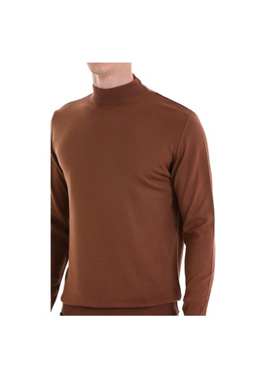 Hatemoğlu Kahverengi Regular Fit Düz Yarım Balıkçı Yaka Yünlü Triko Kazak Kahverengi