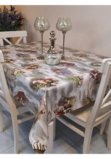 Yeni Yıl Desenli Elyaflı Pvc Masa Örtüsü Silinebilir Ve Su Geçirmez Muşamba Gri