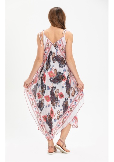 Askılı Vual Afrodit Midi Boy Elbise Beyaz 6144