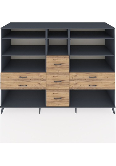 Kronos Dolap 8 Raflı 7 Çekmeceli 220x59x163 Antrasit-antrasit/ça Antrasit-antrasit/çam