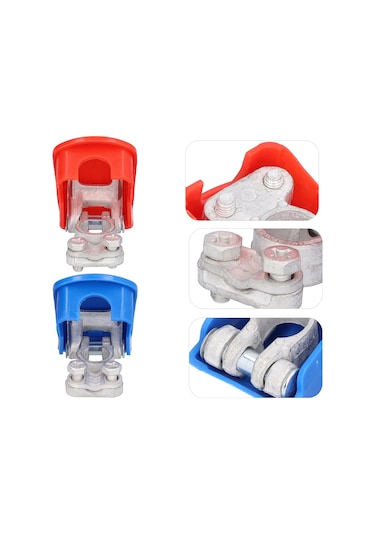 Suofeng Otomatik Ve Gemi Aküleri İçin Hızlı Montajlı Bakır Terminal Klipsi, 3 Saniyede Montaj, 17-19mm Pozitif/15-17mm Negatif, Şarj Ve Depolama İçin Uygun Kırmızı+mavi Kapaklı 2 Adet