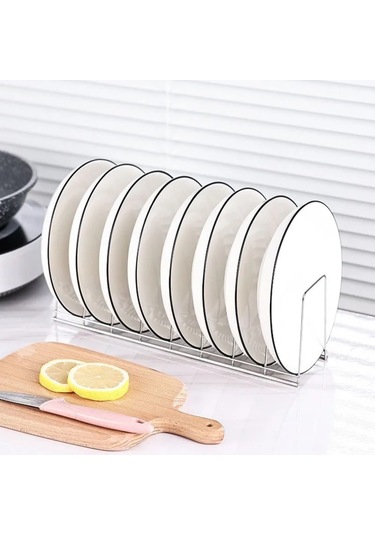 Shineyee Güncel Çelik Mutfak Rakası - Tencere, Tabak, Kase İçin 30.3x10.5x2.5cm - Silver - Raylı Montajlı Süzgeçli Tutucu Gümüş