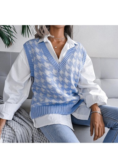 Kazak Yelek Kadın V Boyun Örme Yelek Streetwear Sonbahar Kış Vintage Giyim Rahat Gevşek Kolsuz Kazak Kırmızı