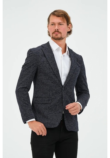 Bonesti Erkek Slim Fit Blazer Ceket Lacivert Desenli