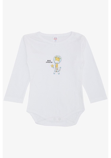 Breeze Erkek Bebek Çıtçıtlı Zıbın Body Astronot Zürafa Baskılı 9 Ay-3 Yaş, Beyaz-beyaz Beyaz