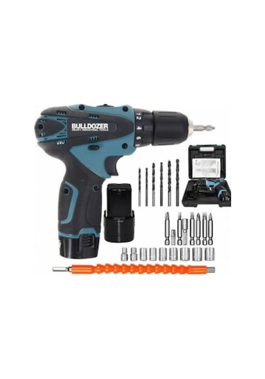 Bulldozer 20 V 3 Ah Li-ion Çift Akülü Şarjlı Matkap Vidalama + 24 Parça Uç Setli