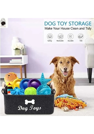 Mufunye Evcil Hayvan Oyuncak Saklama Kare Sepeti, Keçe Malzeme Ve Yüksek Kapasite