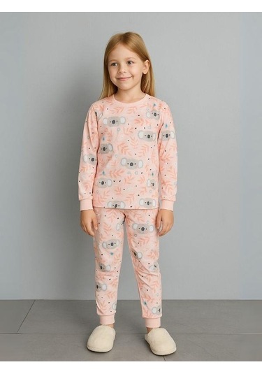 Kız Çocuk Koala Baskılı Pamuklu Pijama Takımı-16060 SOMON