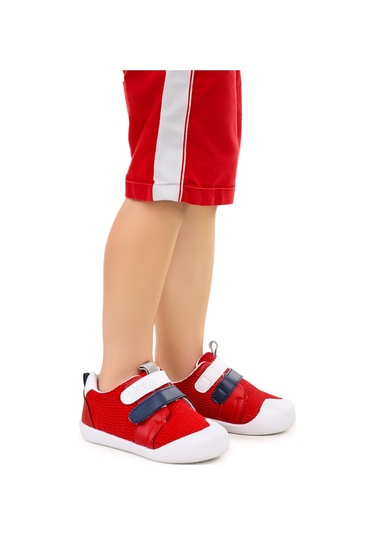 Kiko Kids Textile Cırtlı Erkek Bebek Spor Ayakkabı Kırmızı