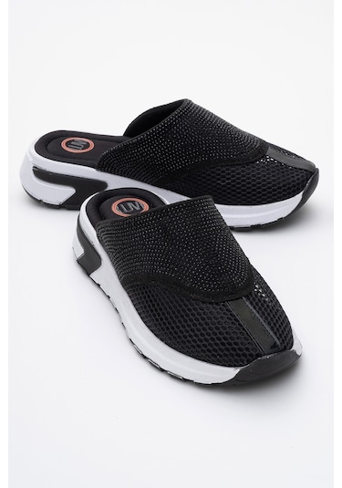Luvishoes Glea Siyah Taşlı Fileli Burnu Kapalı Kadın Terlik Siyah