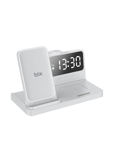 Bix Bxmw4 Alarmlı Saat Özellikli 15w Kablosuz Şarj Standı Beyaz