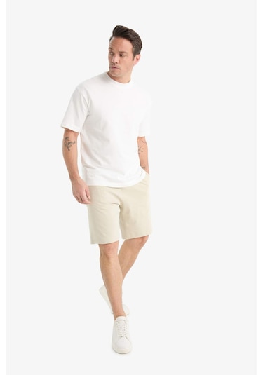 Defacto Slim Fit Dar Kesim Cepli Pamuklu Basic Düz Bermuda Şort - Bej W1105AZ25SPBG735