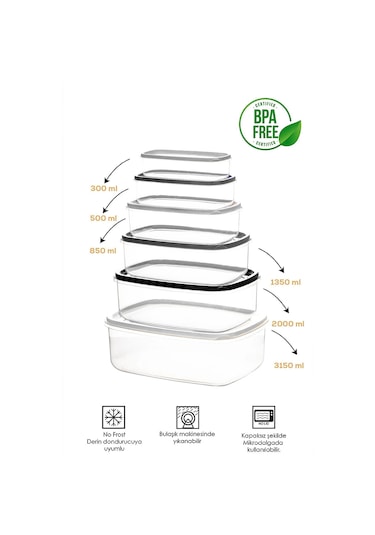 Porsima 1173 6'lı Çok Amaçlı Saklama Kabı Erzak Saklama Kabı Seti